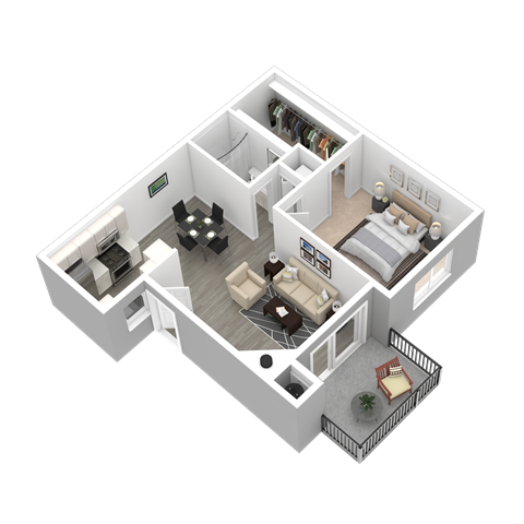 Renovated style 1x1 3D floor plan